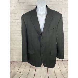 VTG 1998 Franco Tassi 100% Wool Black Brown Plaid 3 Button Blazer Jacket 44T
